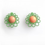 Grass green and orange sorbet post earrings with dome