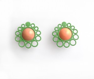 Grass green and orange sorbet post earrings with dome