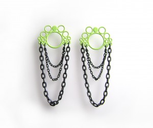Round post earrings with chain in lime sorbet from Studio METHOD(E)