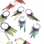 Group image, fringe earrings powdercoated in gradation of colours