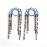 blue and slate post earrings with gunmetal chain