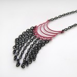 raspberry red pendant with black chain fringe
